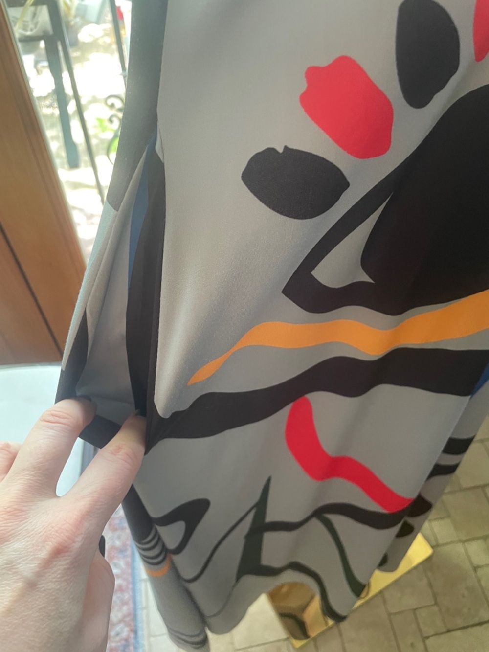 Abstract Print Maxi Slip Dress in Gray with Multicolor Accents Large Art Fashion - Picture 4 of 10